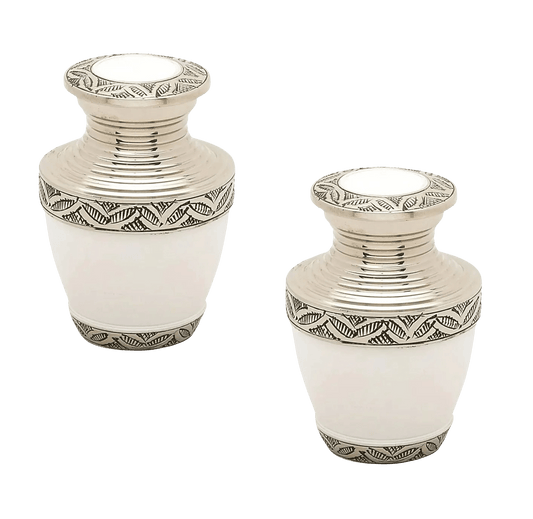 Pair of Keepsake Urns - White | Brass Keepsake Urns