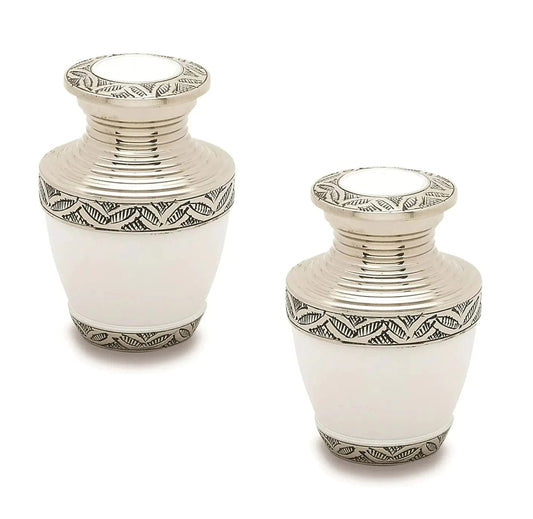 Pair of Pet Keepsake Urns - White | Brass Keepsake Urns