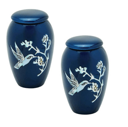 Pair of Keepsake Urns - Blue Hummingbird | Designer Keepsake Urns