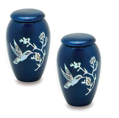 Pair of Pet Keepsake Urns - Blue Hummingbird | Designer Keepsake Urns