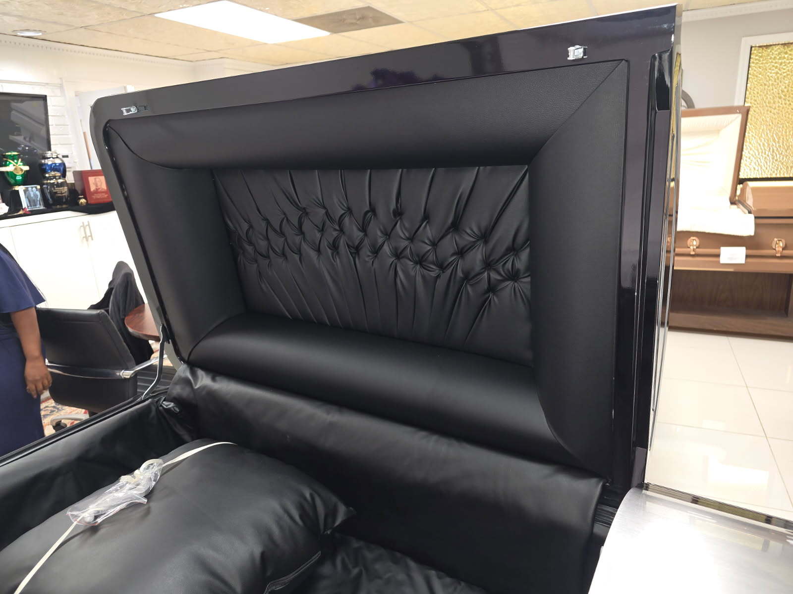 Titan Adams Series- Black Steel Casket With Urn Shaped Corners