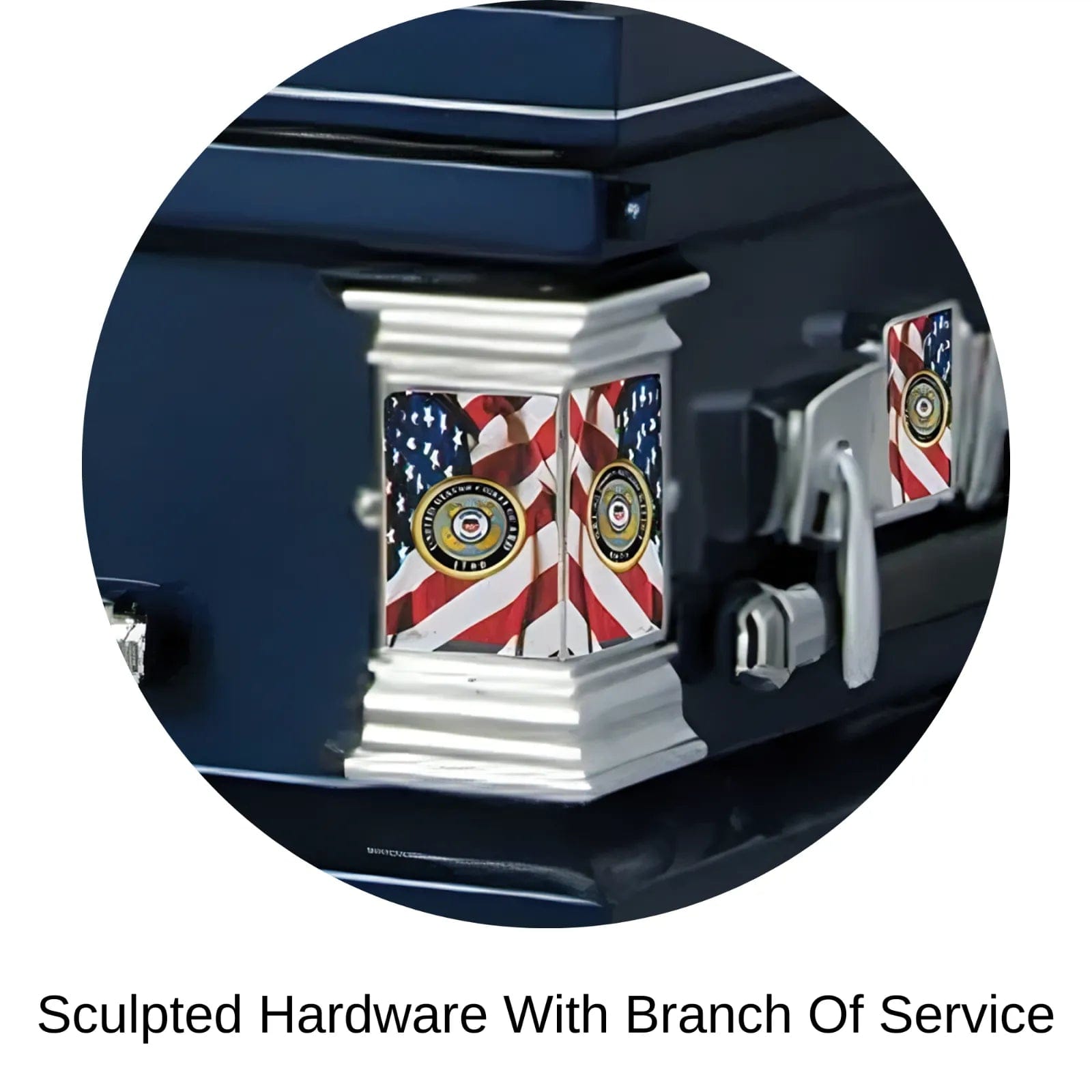 Load image into Gallery viewer, Sculpted hardware of Titan Casket Veteran Select Casket Coast Guard

