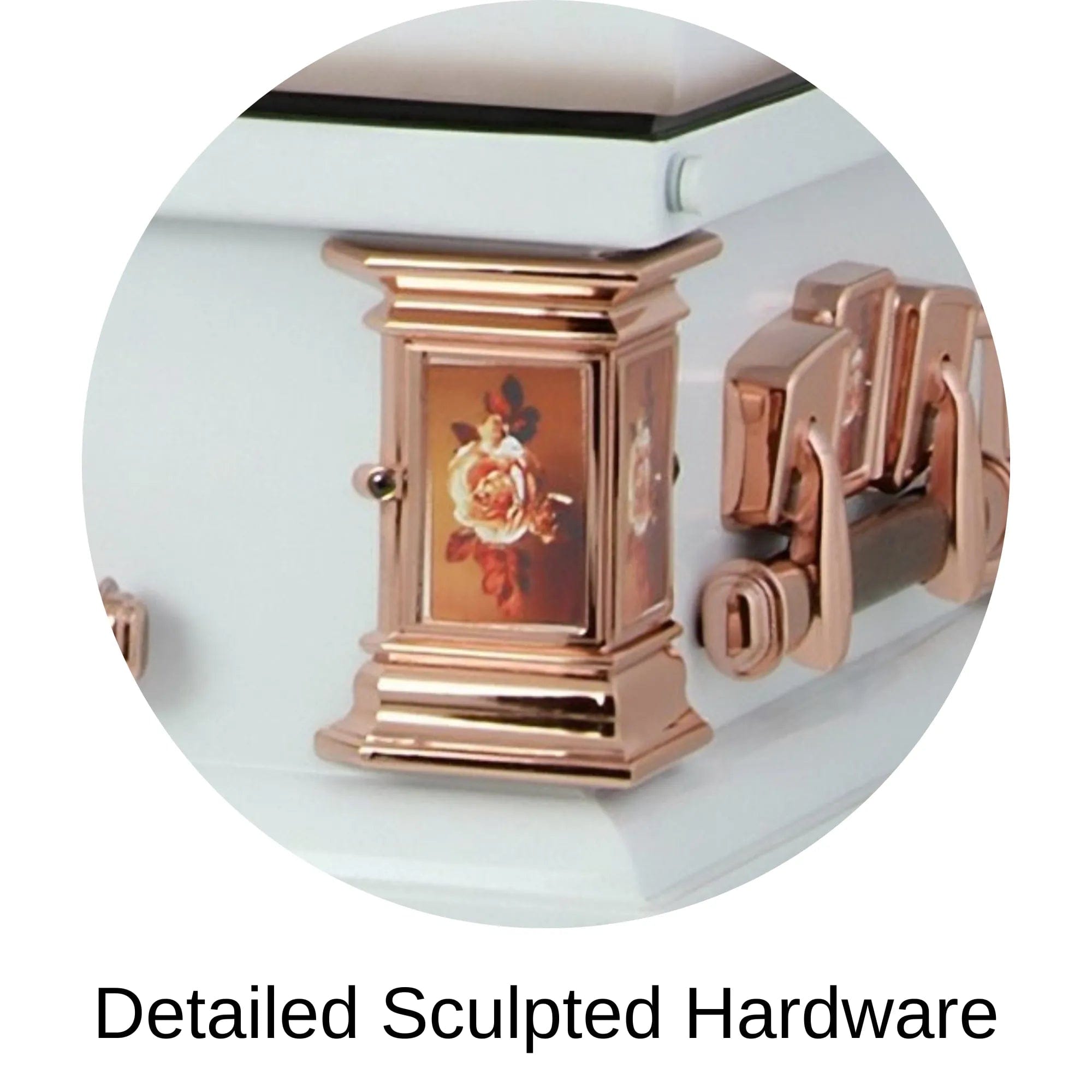 Load image into Gallery viewer, Detailed Sculpted Hardware Of Paris Rose Steel Series Casket 
