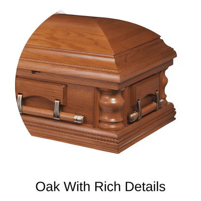 Rich Details Of Veneto (Oak) Series Wood Casket with Satin Finish