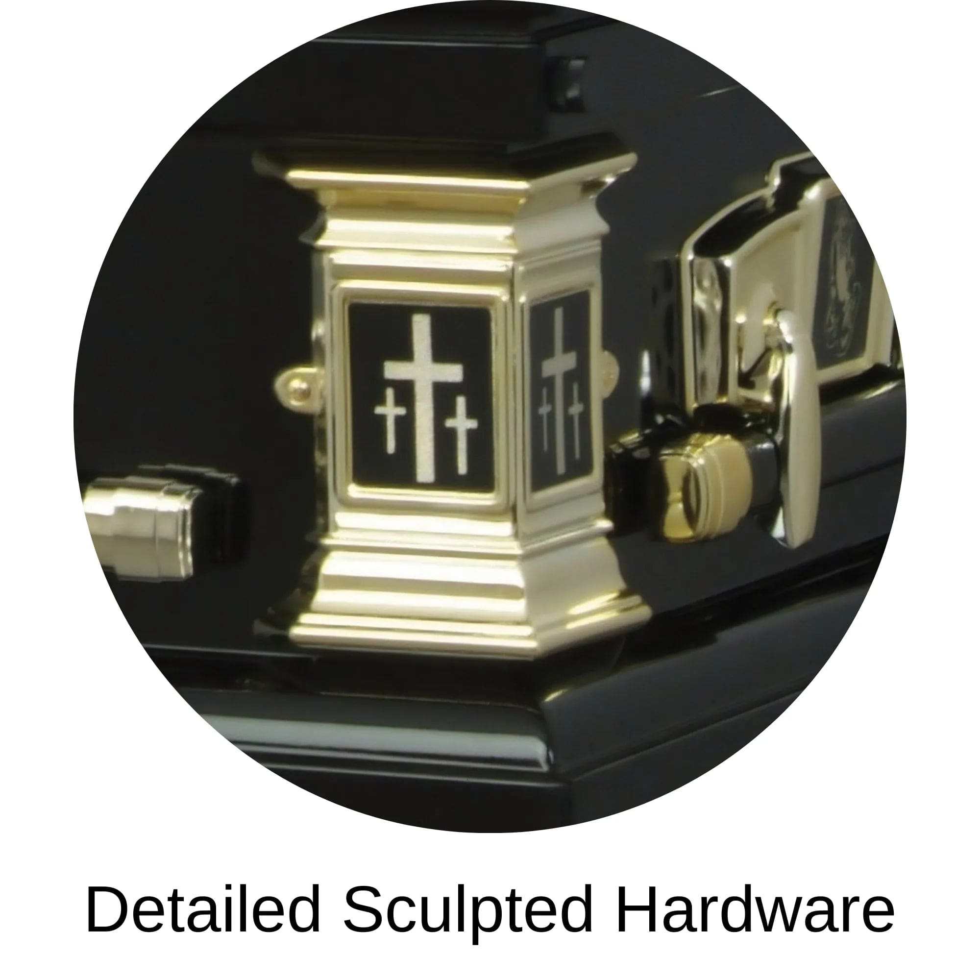 Detailed Sculpted Hardware Black Steel Religious Casket