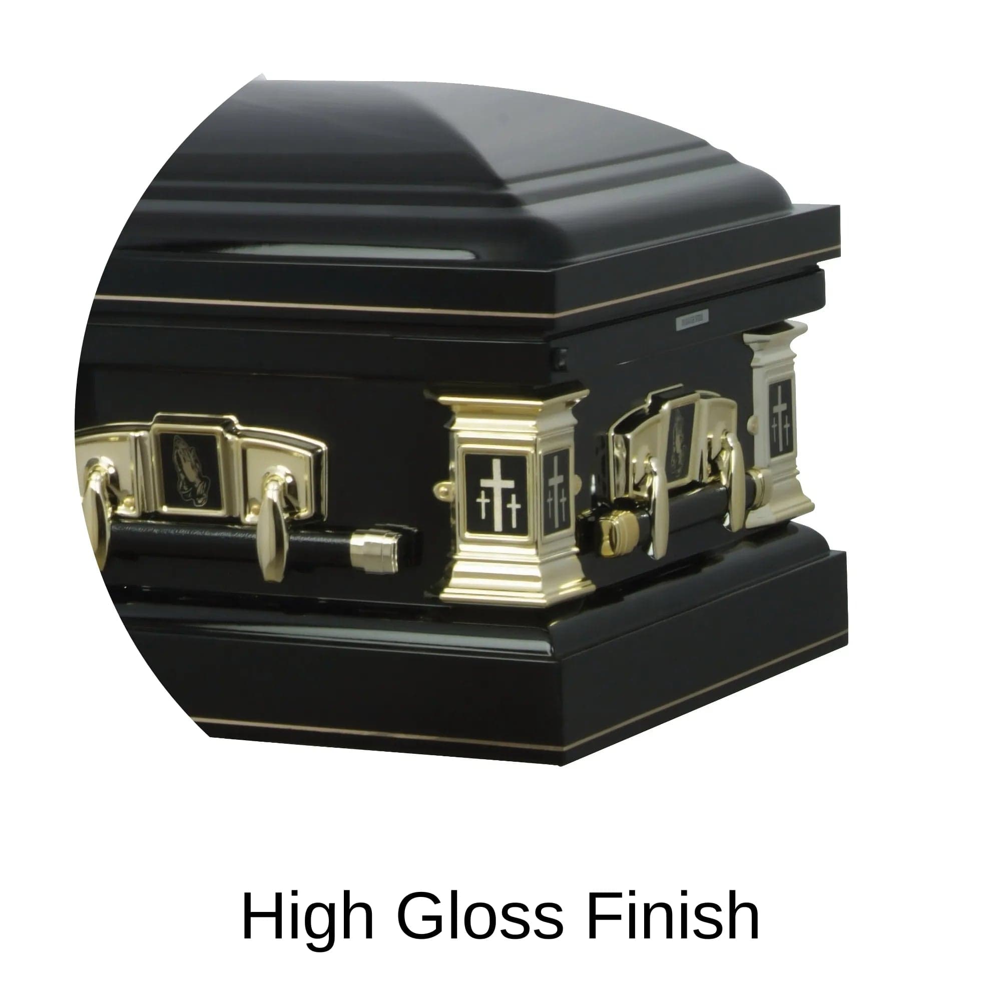 Load image into Gallery viewer, High Gloss Finish Black and Cross Black steel religious casket
