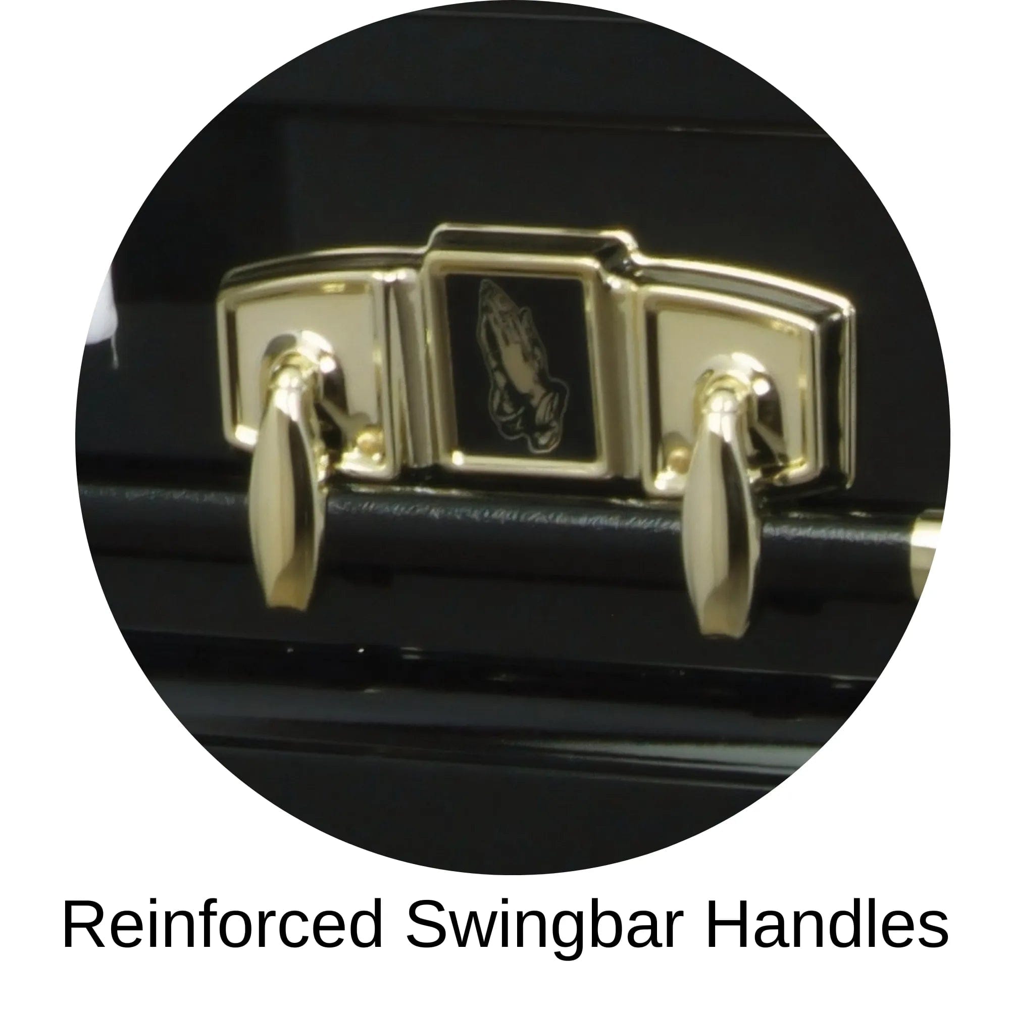 Reinforced Swingbar Handles Black and Gold Cross Black Steel Religious Casket