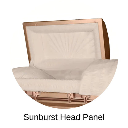 Sunburst head panel of Titan Casket Satin Series Casket