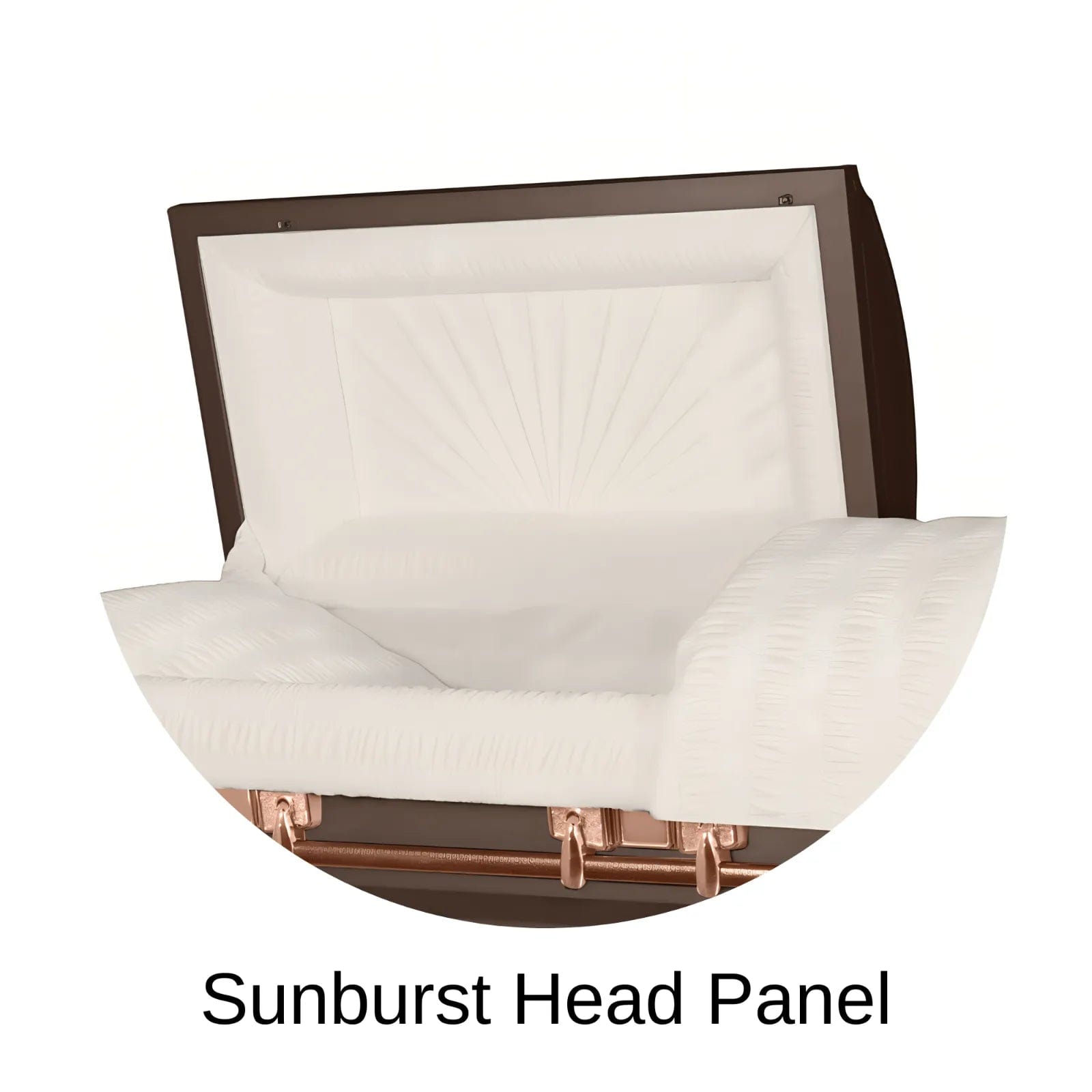 Load image into Gallery viewer, Sunburst head panel of Titan Casket Satin Series Casket
