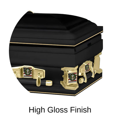 High Gloss Finish of Titan Casket Veteran Select XL Casket Army