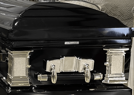 Satin Series | Black Steel Casket with White Interior