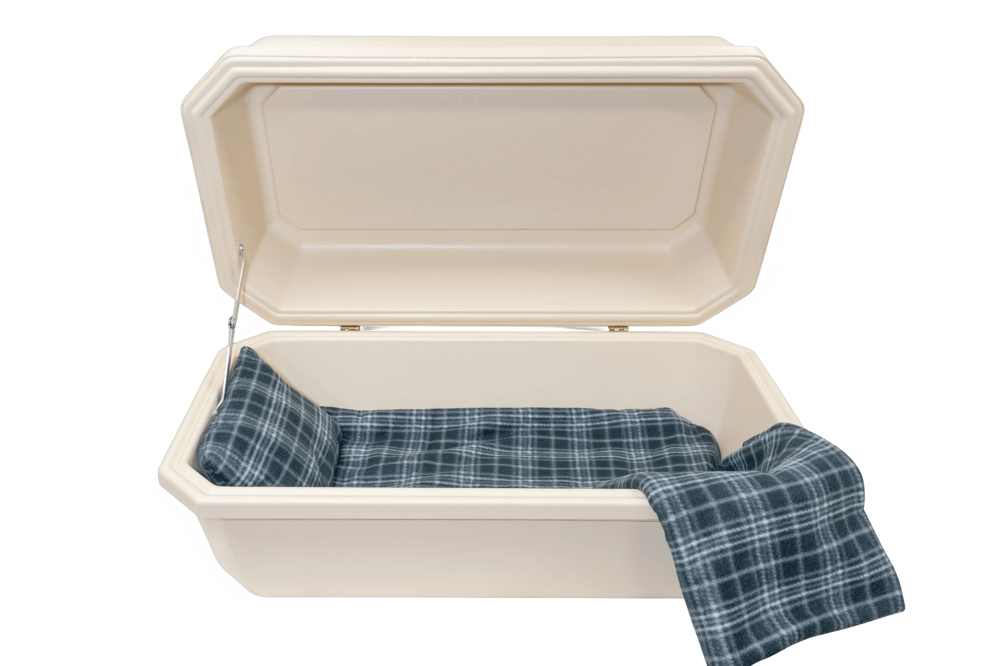 Load image into Gallery viewer, Classic Pet Casket With Interior | Almond &amp;amp; Grey Plaid
