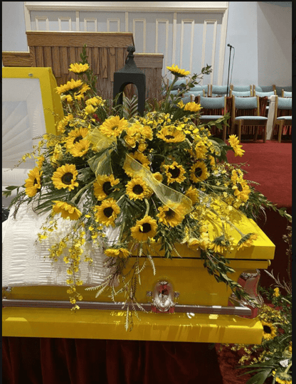 Orion Series | Bright Yellow Steel Casket with White Interior
