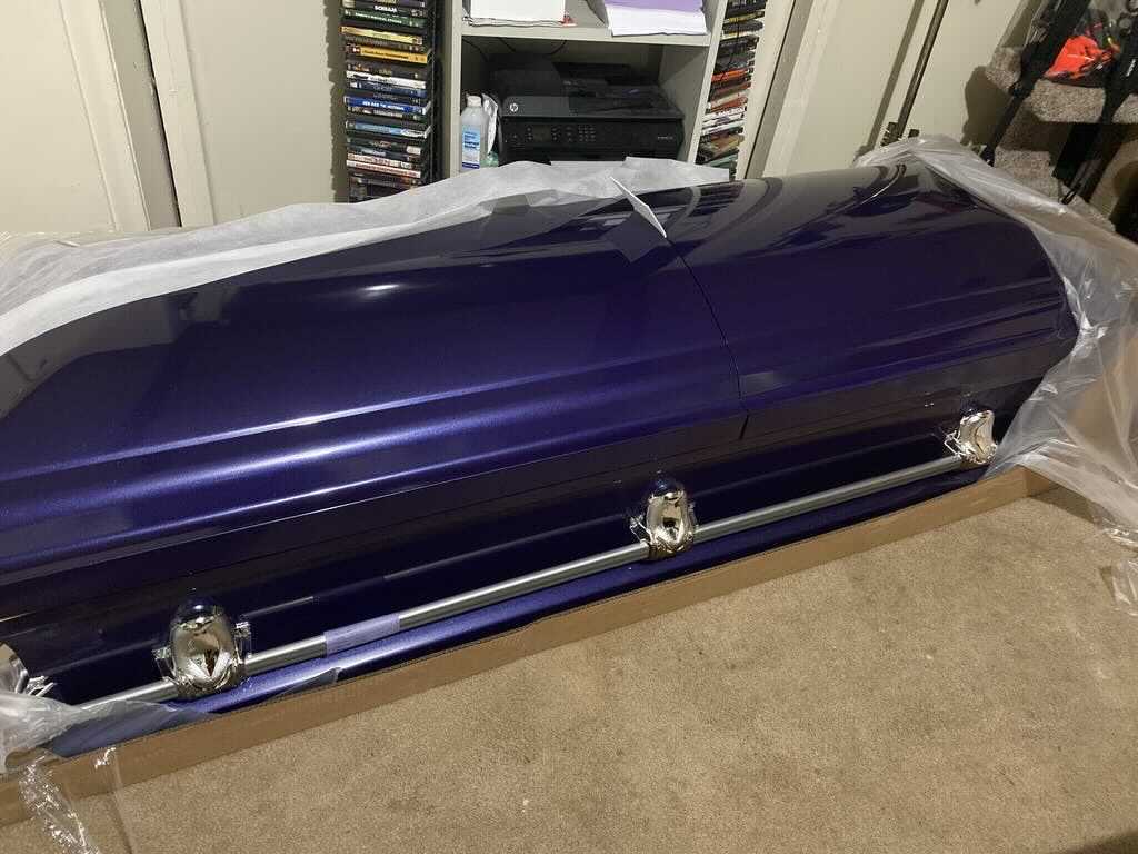 Load image into Gallery viewer, Orion Series | Royal Purple Steel Casket with White Interior - Titan Casket

