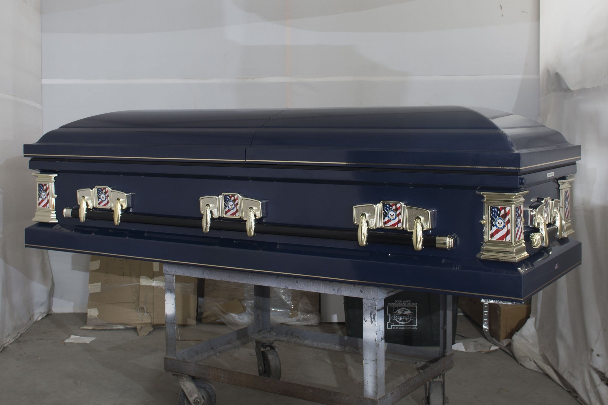 Load image into Gallery viewer, Veteran Select | Navy Dark Blue Steel Casket with Dark Blue Interior
