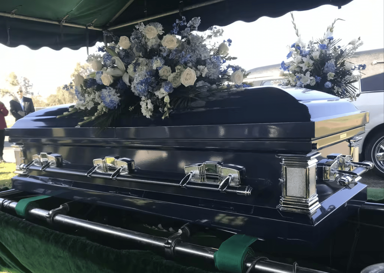 Satin Series | Dark Blue Steel Casket with Light Blue Interior