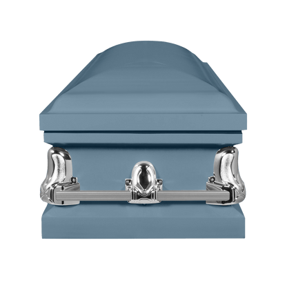 Full Couch Orion Series | Light Blue Steel Casket with Light Blue Interior