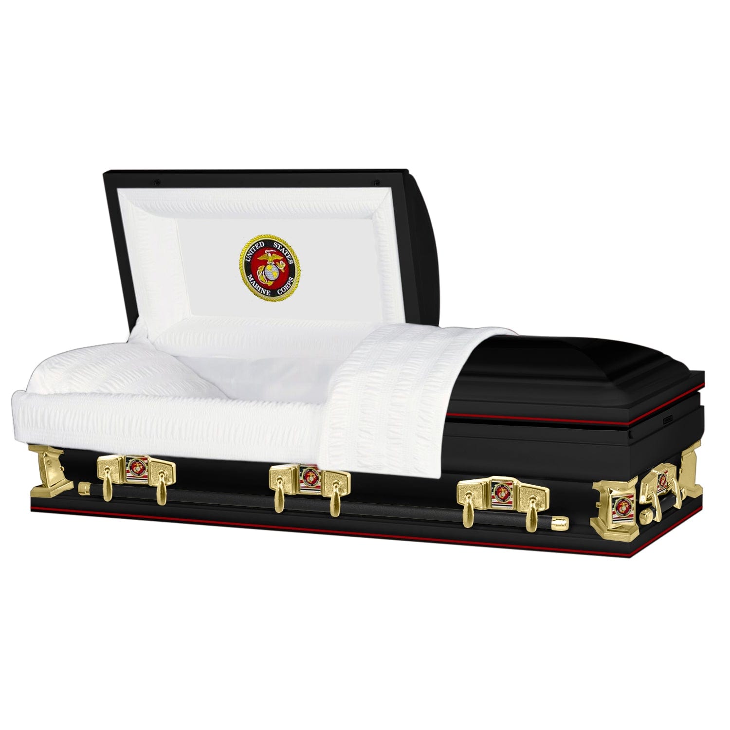 Load image into Gallery viewer, Veteran Select XL | Marines Oversize Black Steel Casket with Black Interior
