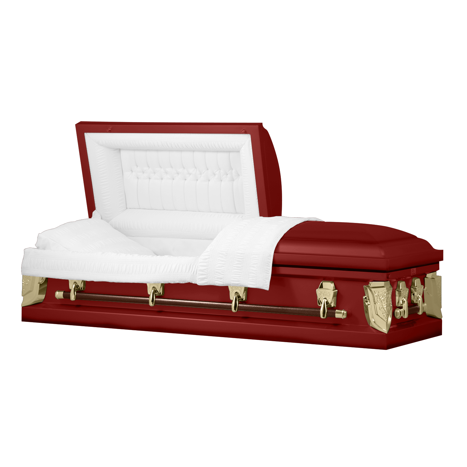 Load image into Gallery viewer, Cambridge Series | Red and Gold Steel Casket with White Velvet Interior - Titan Casket
