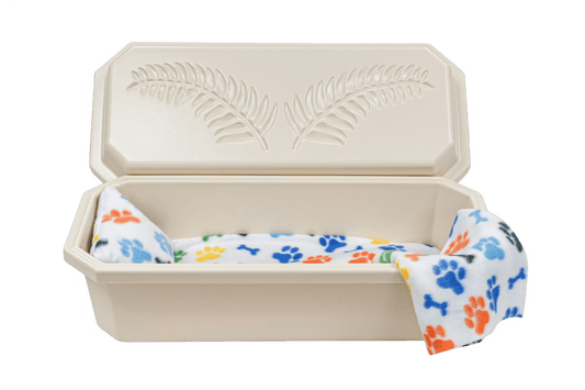 Standard Pet Casket | Almond With Rainbow Paw