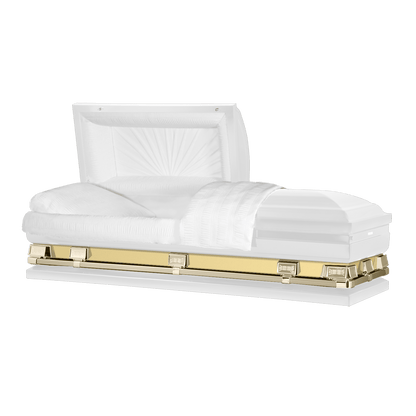 Reflections XL | White and Gold Steel Oversize Casket with White Interior - Titan Casket