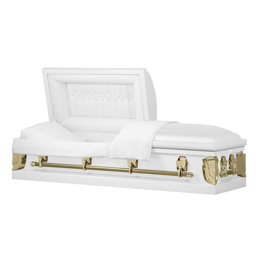 Cambridge Series | White and Gold Steel Casket with Gold Bar - Titan Casket