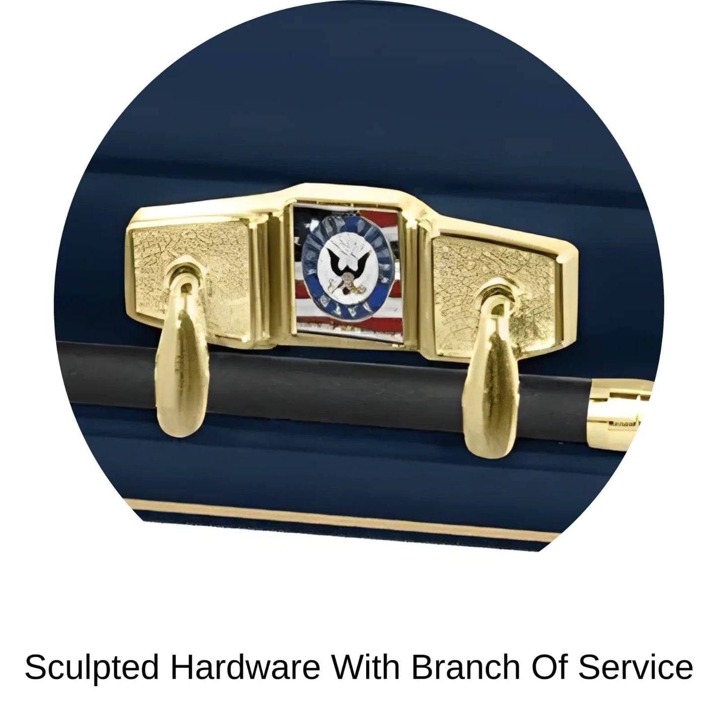 Sculpted hardware with branch of service Veteran select XL Navy over size casket