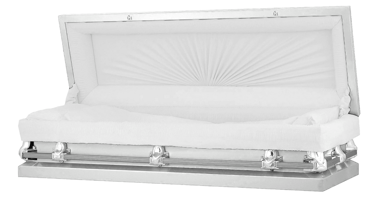 Full Couch Orion Series | White Steel Casket with White Interior