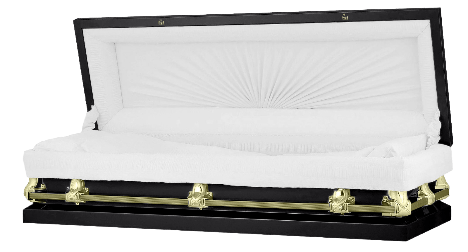 Full Couch Orion Series | Black & Gold Steel Casket with White Interior