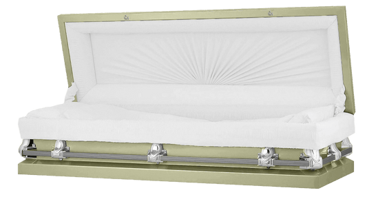 Full Couch Orion Series |  Soft Yellow & Silver Steel Casket with White Interior