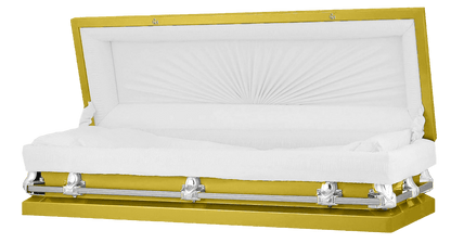 Full Couch Orion Series | Yellow & Silver Steel Casket with White Interior