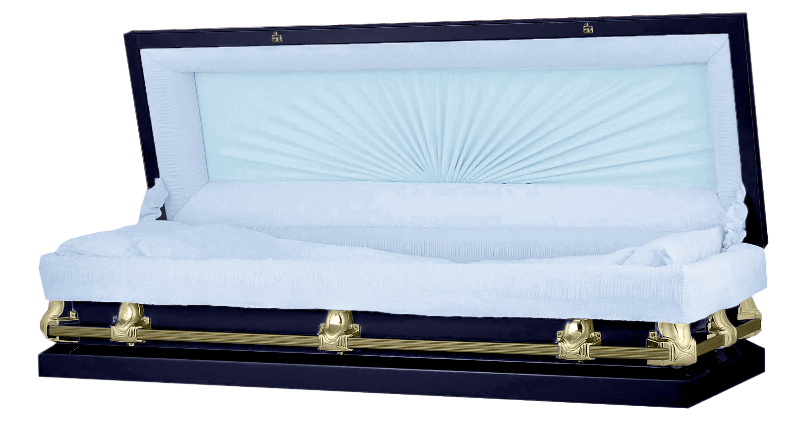 Full Couch Orion Series | Dark Blue & Gold Steel Casket with Light Blue Interior