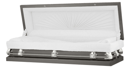 Full Couch Orion Series | Gunmetal & Silver Steel Casket with White Interior