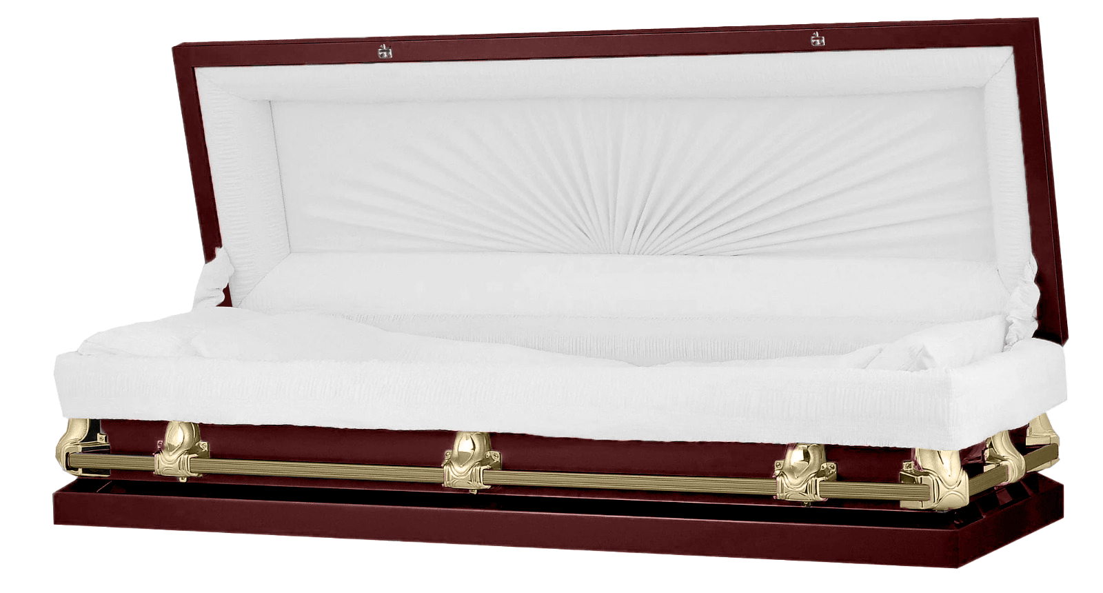 Full Couch Orion Series | Maroon & Gold Steel Casket with White Interior