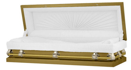 Full Couch Orion Series | Gold Steel Casket with White Interior