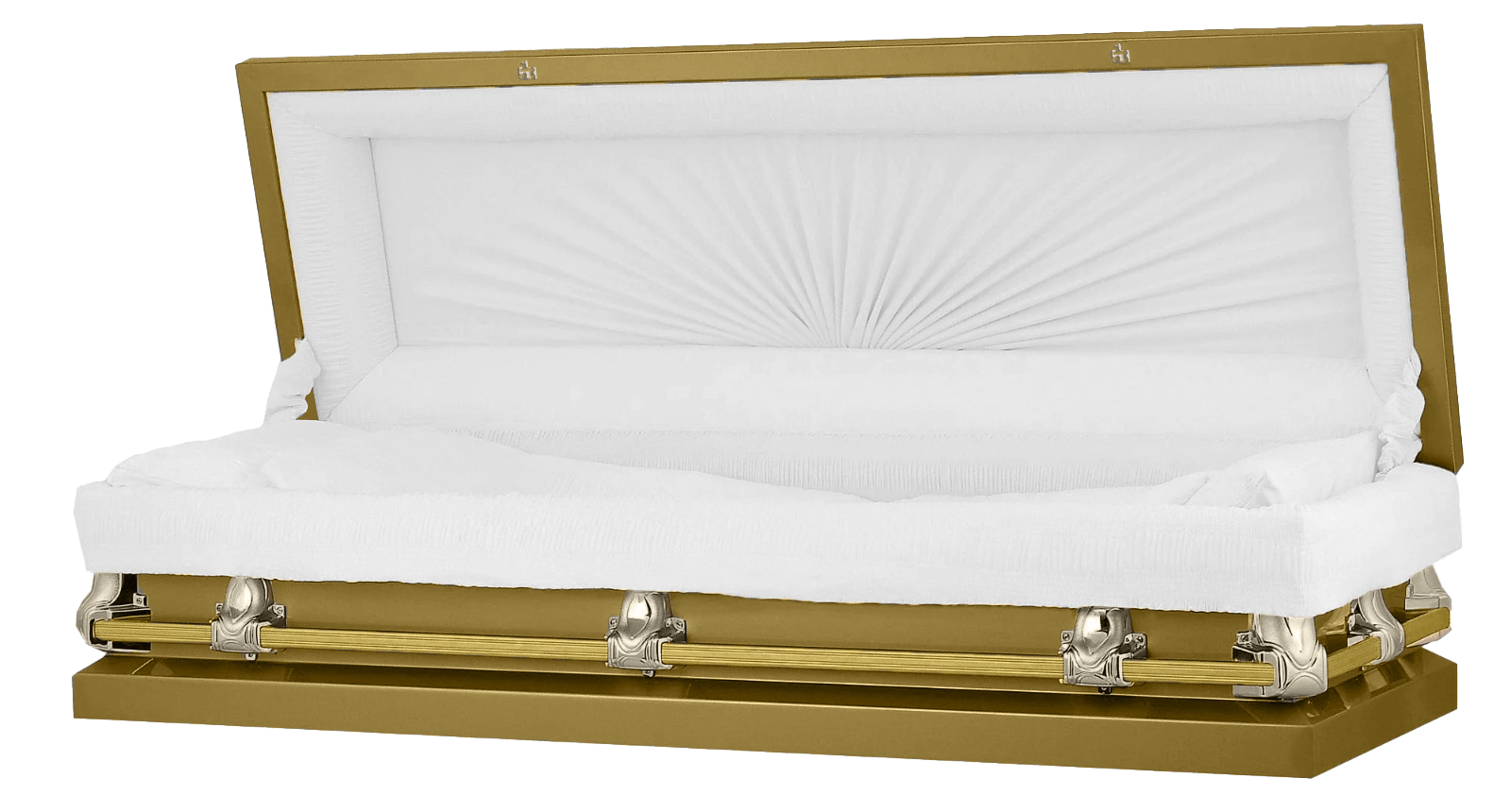 Full Couch Orion Series | Gold Steel Casket with White Interior