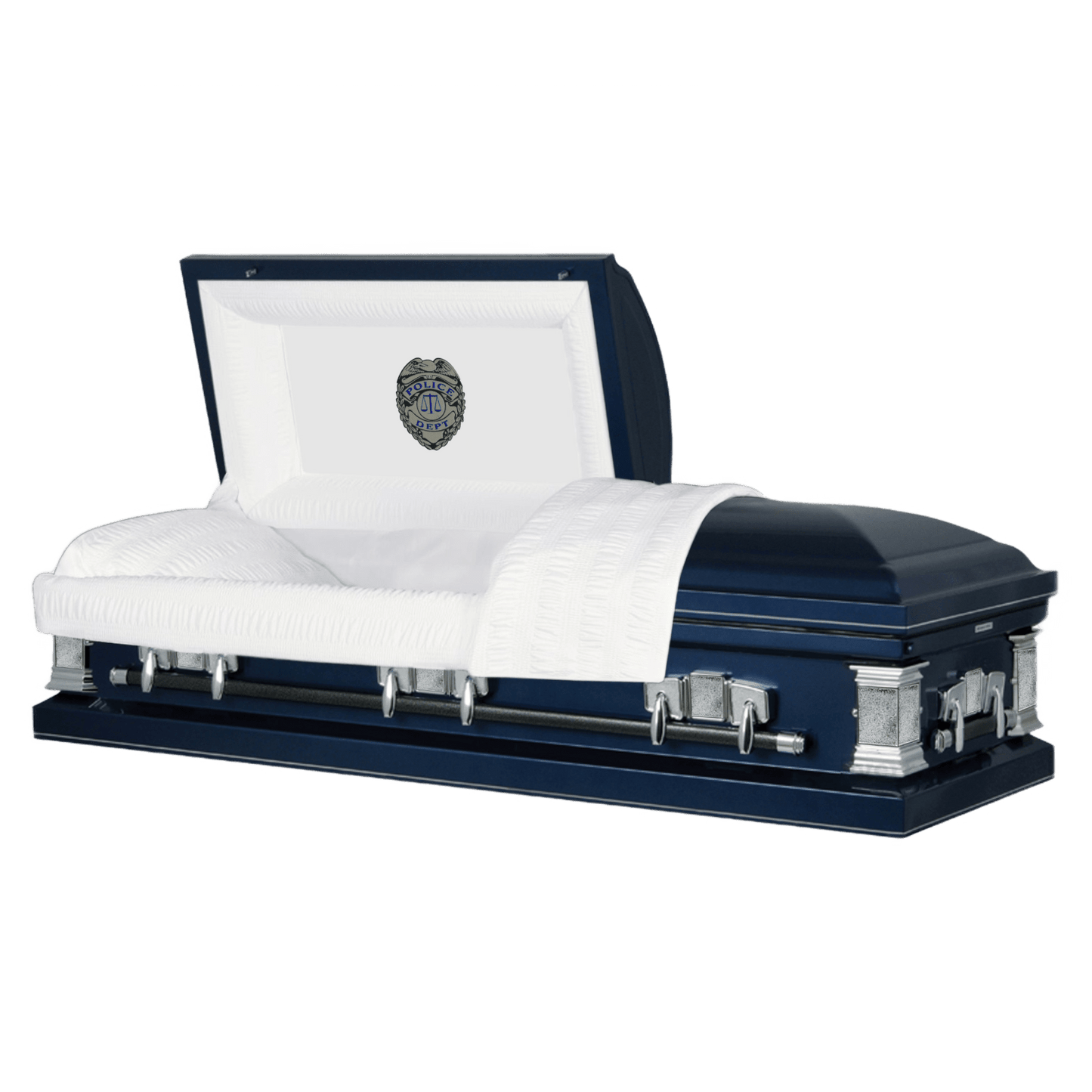 The Officer | Dark Blue Steel Casket with White Interior